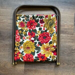 Vintage Knitting Sewing Crochet Yarn Folding Floral Metal Frame Basket Caddy